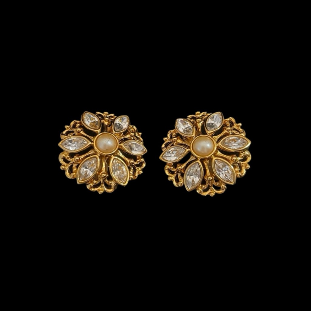 Faux Pearl And Rhinestone Flower Gold-Tone Clip-On Earrings By Avon 30$